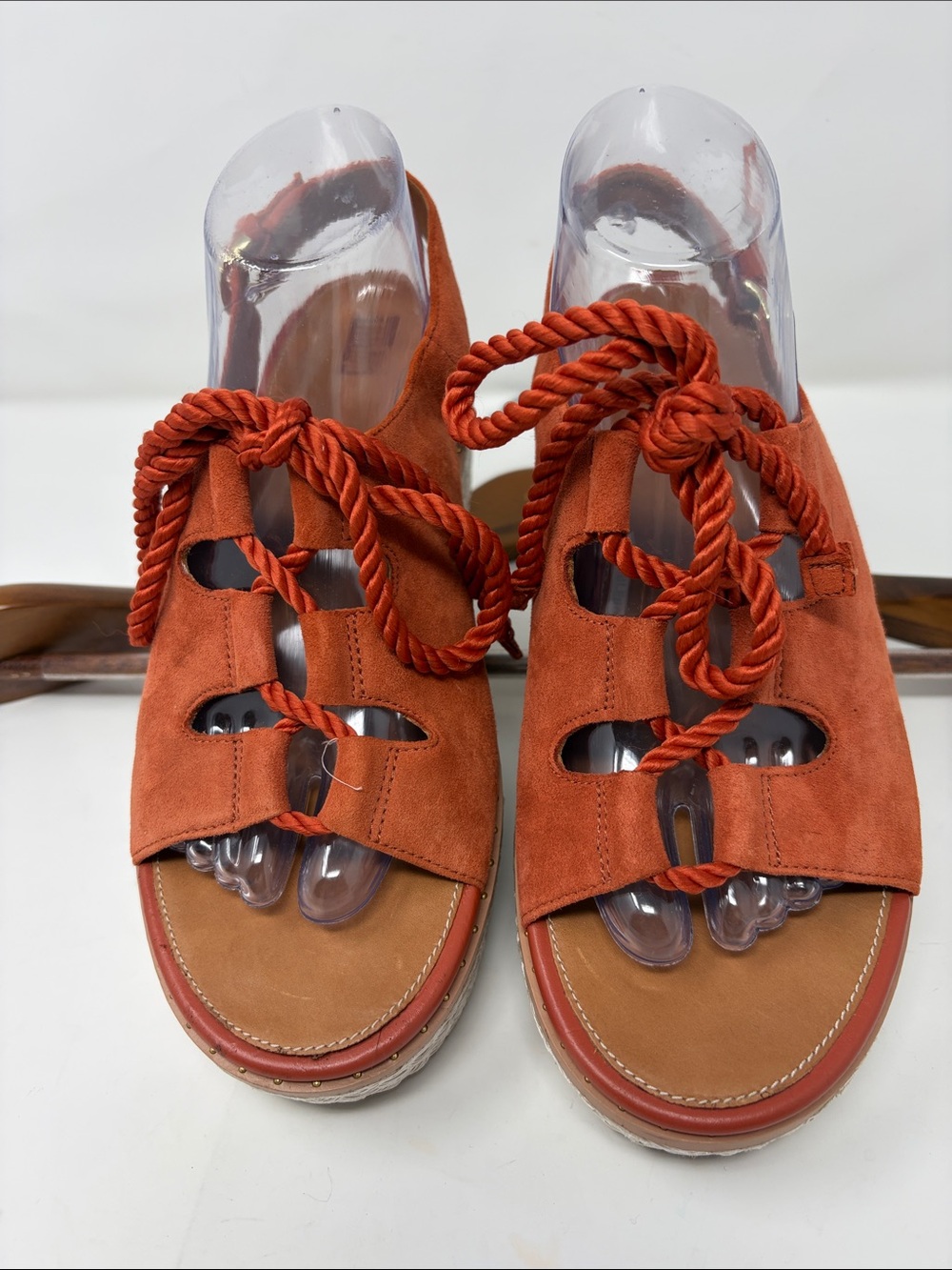 Fitflop Rust Orange Suede Lace-Up Platform Sandals Size 9 Excellent Condition